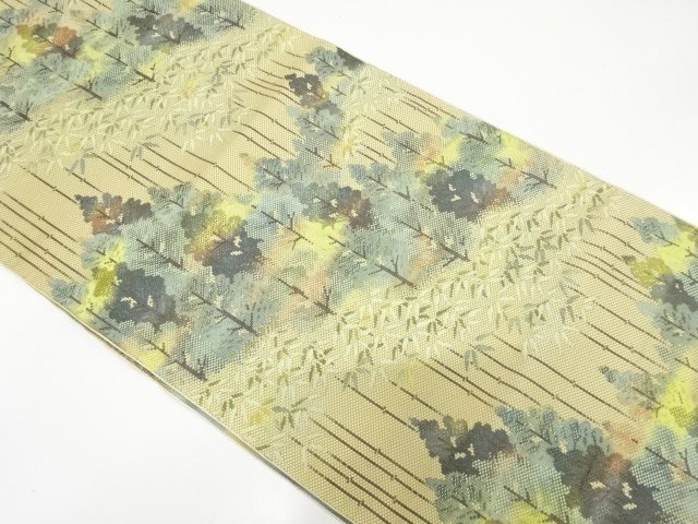 本場筑前博多　樹木に竹林模様織り出し　名古屋帯